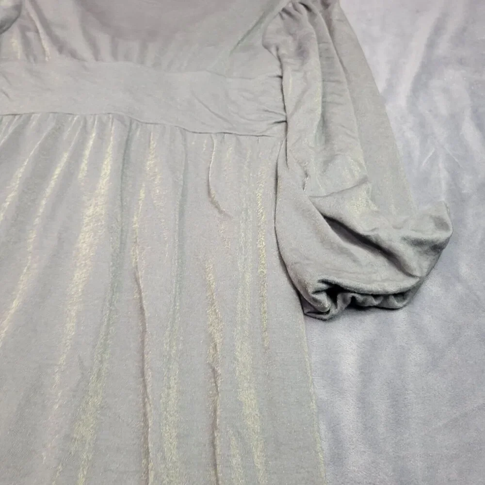 Ella Moss S Gray-Gold Metallic Long-Sleeve Boho Dress With Beaded Tie Accents - Picture 7 of 8